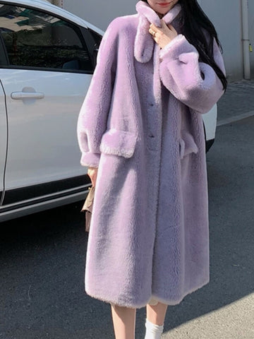 Airchics manteau teddy coat longue boutonnage avec poches femme mode hiver